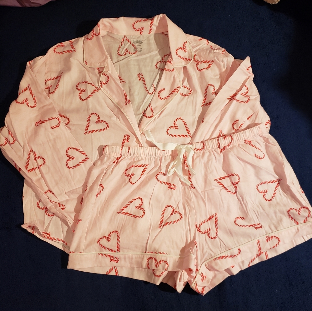 LG Victoria's Secret PINK Candy Cane Short Pajama Set